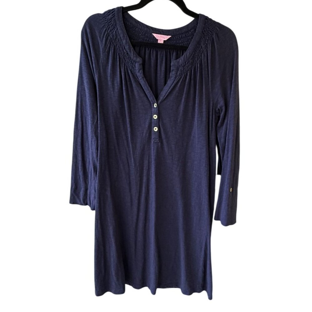 Lilly Pulitzer Womens Navy Blue Long Sleeve Dress S Coastal Beachy Cruise